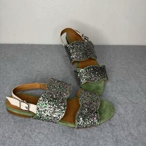Emma Go Patrice Sandals Womens 39 / US 8 Sparkle Strap Back Green White Glitter